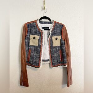 DSquared2 leather motto jacket in tweed and leather patchwork Jacket. 44